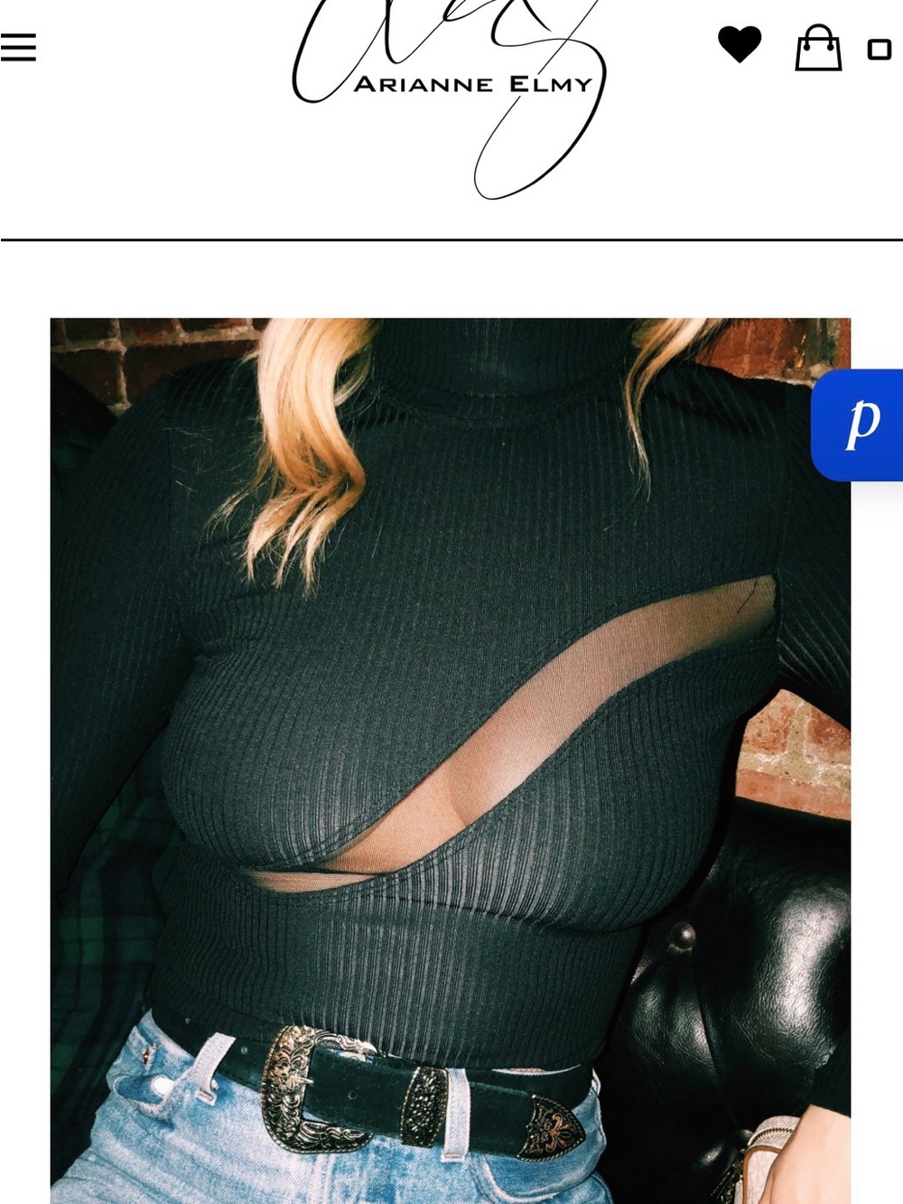 Arianne Elmy Black mesh insert Ribbed Turtleneck Top
